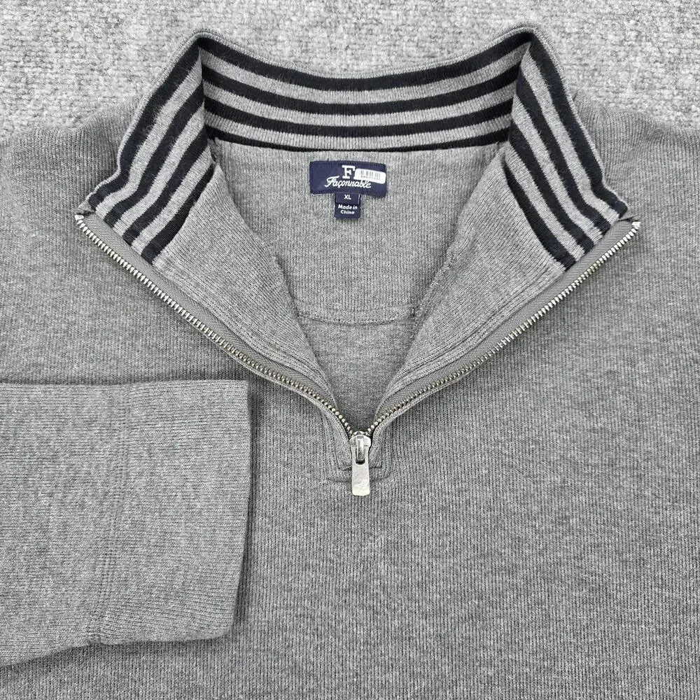 Faconnable Sweater Mens XL Gray 1/4 Zip Mock Neck Cotton Knit Pullover Casual